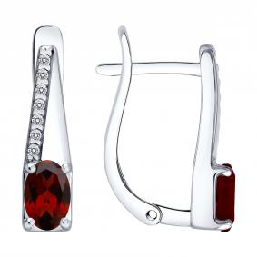 Серебряные серьги SOKOLOV 92023283 с фианитом и гранатом 92023283 фото