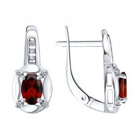 Серебряные серьги SOKOLOV 92023287 с фианитом и гранатом 92023287 фото