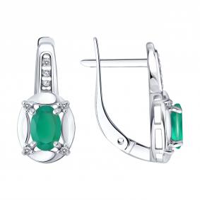 Серебряные серьги SOKOLOV 92023288 с фианитом и агатом 92023288 фото