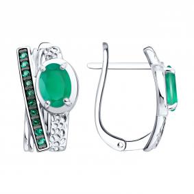 Серебряные серьги SOKOLOV 92023335 с фианитом и агатом 92023335 фото