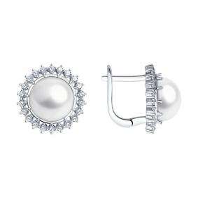 Серебряные серьги SOKOLOV 92025260-91 с фианитом и жемчугом 92025260-91 фото