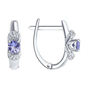 Серебряные серьги SOKOLOV 92025271 с фианитом и танзанитом 92025271 фото
