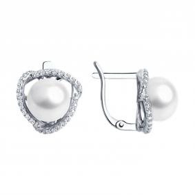 Серебряные серьги SOKOLOV 92025288-91 с фианитом и жемчугом 92025288-91 фото
