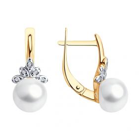 Серьги из золочёного серебра SOKOLOV 92025292 с фианитом и жемчугом 92025292 фото