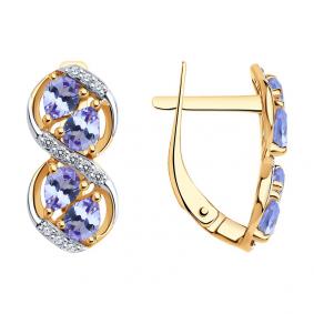 Серьги из золочёного серебра SOKOLOV 92025314 с фианитом и танзанитом 92025314 фото
