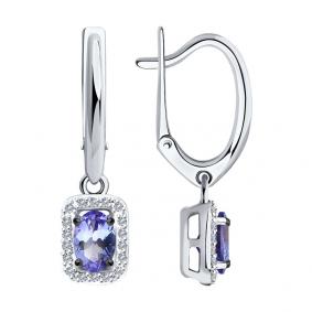 Серебряные серьги SOKOLOV 92025318 с фианитом и танзанитом 92025318 фото