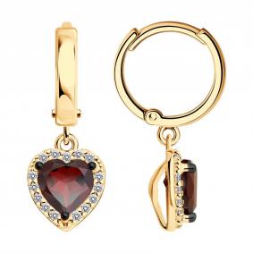 Серьги из золочёного серебра SOKOLOV 92025324-91 с фианитом и гранатом 92025324-91 фото
