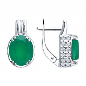 Серебряные серьги SOKOLOV 92025338 с фианитом и агатом 92025338 фото