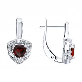 Серебряные серьги SOKOLOV 92025339 с фианитом и гранатом 92025339 фото