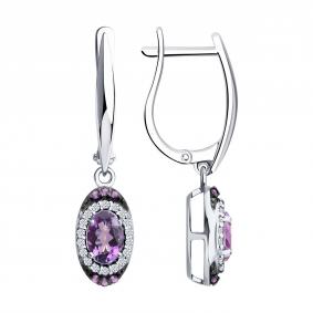 Серебряные серьги SOKOLOV 92025345 с фианитом и аметистом 92025345 фото