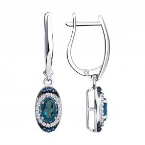 Серебряные серьги SOKOLOV 92025361 с фианитом и Лондон топазом 92025361 фото