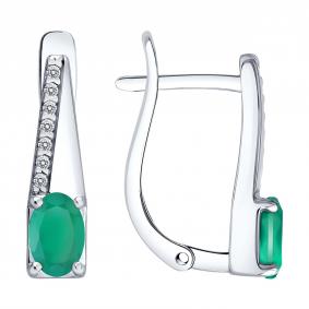 Серебряные серьги SOKOLOV 92025367 с фианитом и агатом 92025367 фото