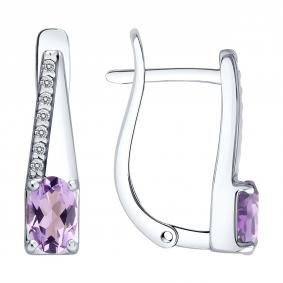 Серебряные серьги SOKOLOV 92025369 с фианитом и аметистом 92025369 фото