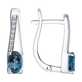 Серебряные серьги SOKOLOV 92025373 с фианитом и Лондон топазом 92025373 фото