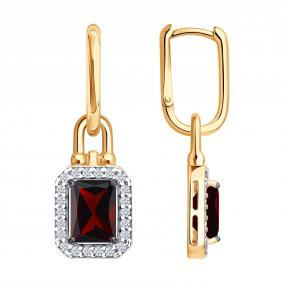 Серебряные серьги SOKOLOV 92025376 с фианитом и гранатом 92025376 фото