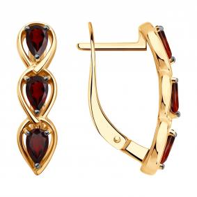 Серьги из золочёного серебра SOKOLOV 92025386 с гранатом 92025386 фото