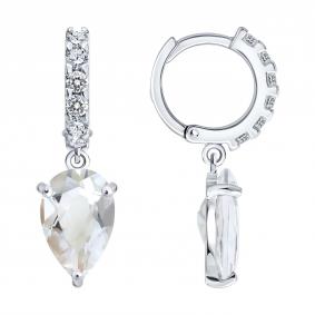 Серебряные серьги SOKOLOV 92025389 с фианитом и горным хрусталём 92025389 фото