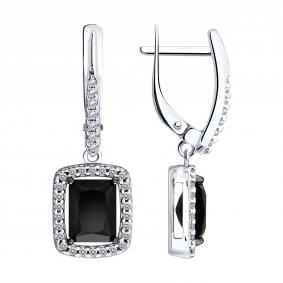 Серебряные серьги SOKOLOV 92025393 с фианитом и агатом 92025393 фото