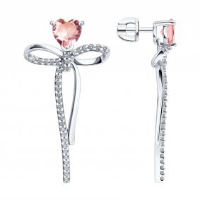 Серебряные серьги SOKOLOV с ситаллом цвета Морганит и фианитом 92025396 92025396 фото