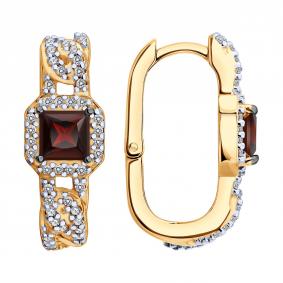 Серьги из золочёного серебра SOKOLOV 92025397 с фианитом и гранатом 92025397 фото