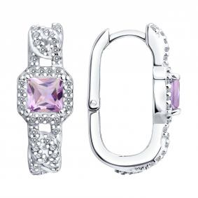 Серебряные серьги SOKOLOV 92025398 с фианитом и аметистом 92025398 фото