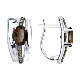 Серебряные серьги SOKOLOV 92025406 с фианитом и раухтопазом 92025406 фото