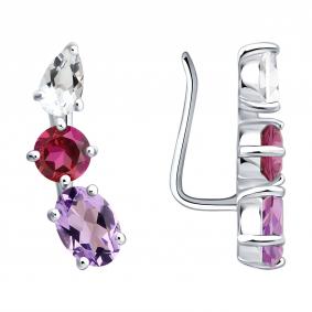 Серебряные серьги SOKOLOV 92025408 с топазом, аметистом и горным хрусталём 92025408 фото