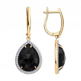 Серебряные серьги SOKOLOV 92025419 с фианитом и агатом 92025419 фото