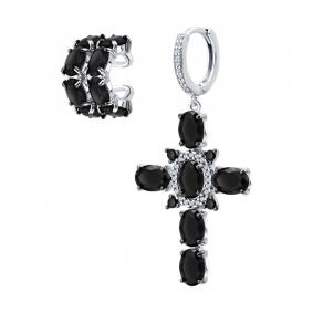 Серебряные серьги-кресты SOKOLOV с фианитом и шпинелью 92025420 92025420 фото