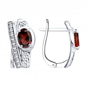 Серебряные серьги SOKOLOV 92025426 с фианитом и гранатом 92025426 фото