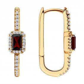 Серьги из золочёного серебра SOKOLOV 92025429 с фианитом и гранатом 92025429 фото