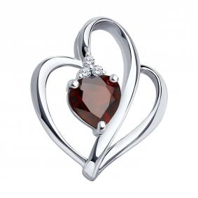 Серебряная подвеска SOKOLOV 92030003-91 с фианитом и гранатом 92030003-91 фото