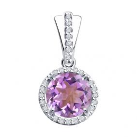 Серебряная подвеска SOKOLOV 92030319 с фианитом и аметистом 92030319 фото