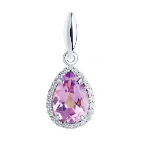 Серебряная подвеска SOKOLOV 92030324 с фианитом и аметистом 92030324 фото