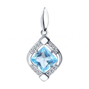 Серебряная подвеска SOKOLOV 92030354 с топазом и фианитом 92030354 фото