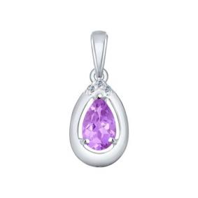 Серебряная подвеска SOKOLOV 92030361 с фианитом и аметистом 92030361 фото