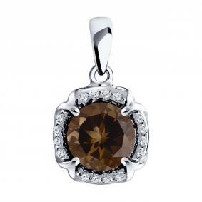 Серебряная подвеска SOKOLOV 92030472 с фианитом и раухтопазом 92030472 фото