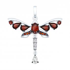 Серебряная подвеска SOKOLOV 92030490 с фианитом и гранатом 92030490 фото