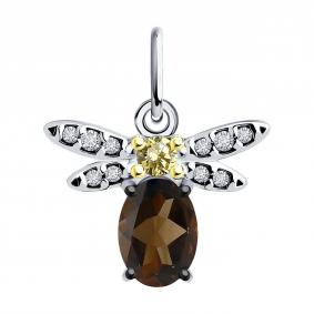 Серебряная подвеска SOKOLOV 92030758-91 с фианитом и раухтопазом 92030758-91 фото