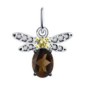 Серебряная подвеска SOKOLOV 92030758 с фианитом и раухтопазом 92030758 фото