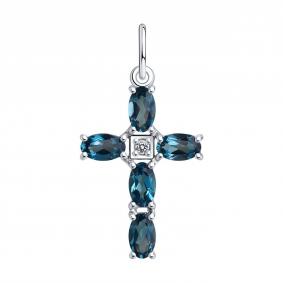 Серебряная подвеска SOKOLOV 92030760 с фианитом и Лондон топазом 92030760 фото