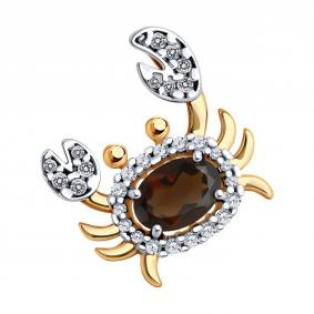 Подвеска из золочёного серебра SOKOLOV 92030766-91 с фианитом и раухтопазом 92030766-91 фото