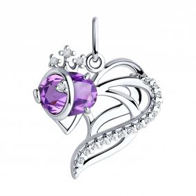 Серебряная подвеска SOKOLOV с ситаллом цвета Аметист и фианитом 92030784 92030784 фото