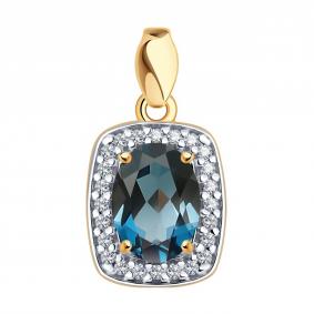 Подвеска из золочёного серебра SOKOLOV 92030809 с фианитом и Лондон топазом 92030809 фото