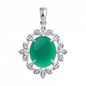 Серебряная подвеска SOKOLOV 92030814 с фианитом и агатом 92030814 фото