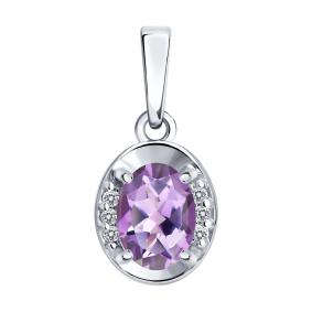 Серебряная подвеска SOKOLOV 92030865 с фианитом и аметистом 92030865 фото