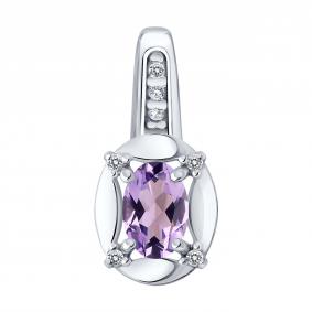 Серебряная подвеска SOKOLOV 92030883 с фианитом и аметистом 92030883 фото