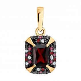 Подвеска из золочёного серебра SOKOLOV 92030895 с фианитом, гранатом и рубиновым корундом 92030895 фото