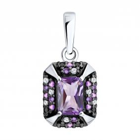 Серебряная подвеска SOKOLOV 92030898 с фианитом и аметистом 92030898 фото
