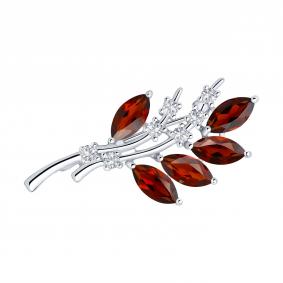 Серебряная брошь SOKOLOV 92040010 с фианитом и гранатом 92040010 фото